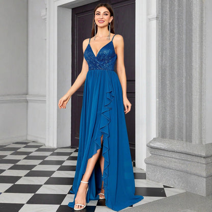 Camisole Tube Top Evening Dress Slim Slit Ruffled Ball Dress Draping Dress by Ragazza