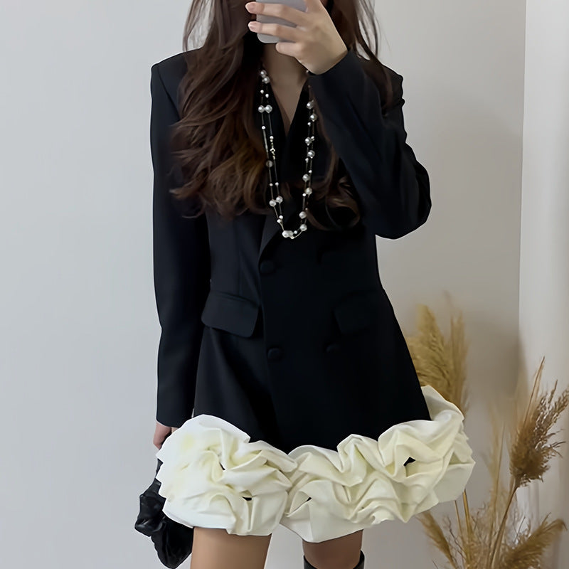 Classic High Grade Blazers Dress Spring Patchwork Three Dimensional Floral Design Short Dress Women  DestGlow