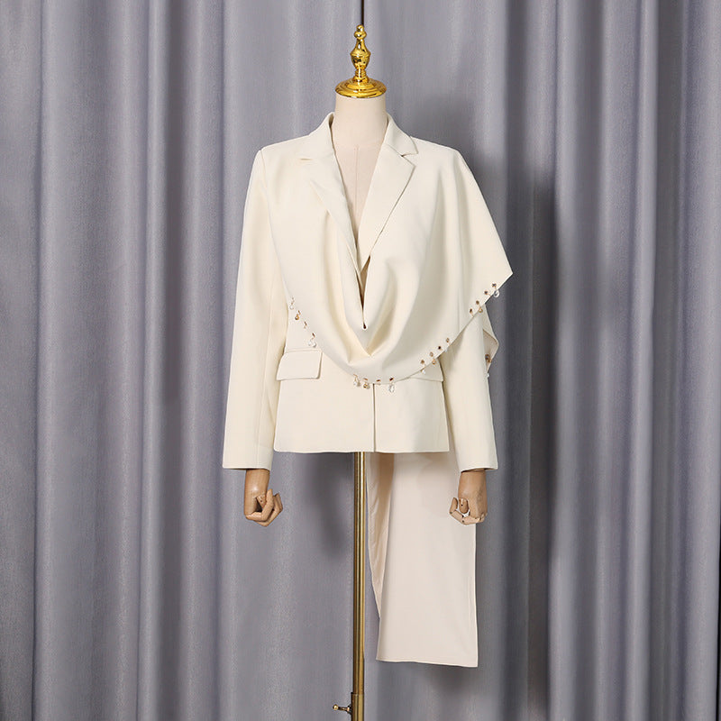 Spring Elegant Metal Ring Stitching Design Long Sleeve Shawl Blazer Women by Ragazza