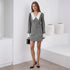 Autumn Retro Houndstooth Elegant V neck with Belt Waist Slimming Short Dress  DestGlow