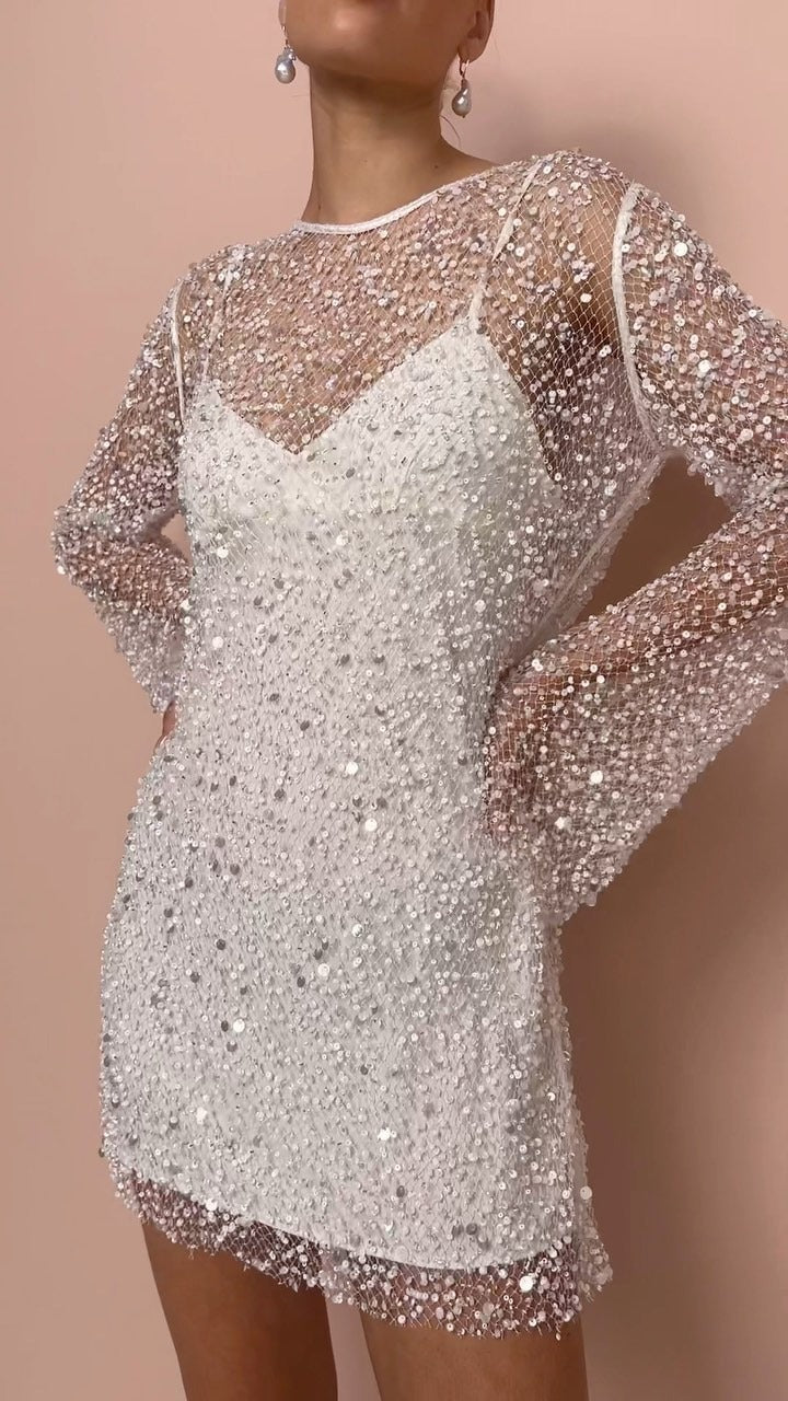 Women Clothes Size Bubble Beads See Through Mesh Two Piece Set Sling Dress by Ragazza