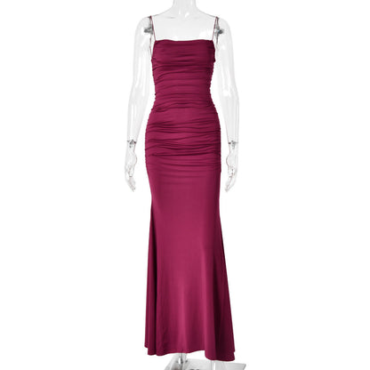 Cocktail Dress Summer Lace up Design High Grade Sexy Solid Color Tube Top Backless Dress  DestGlow