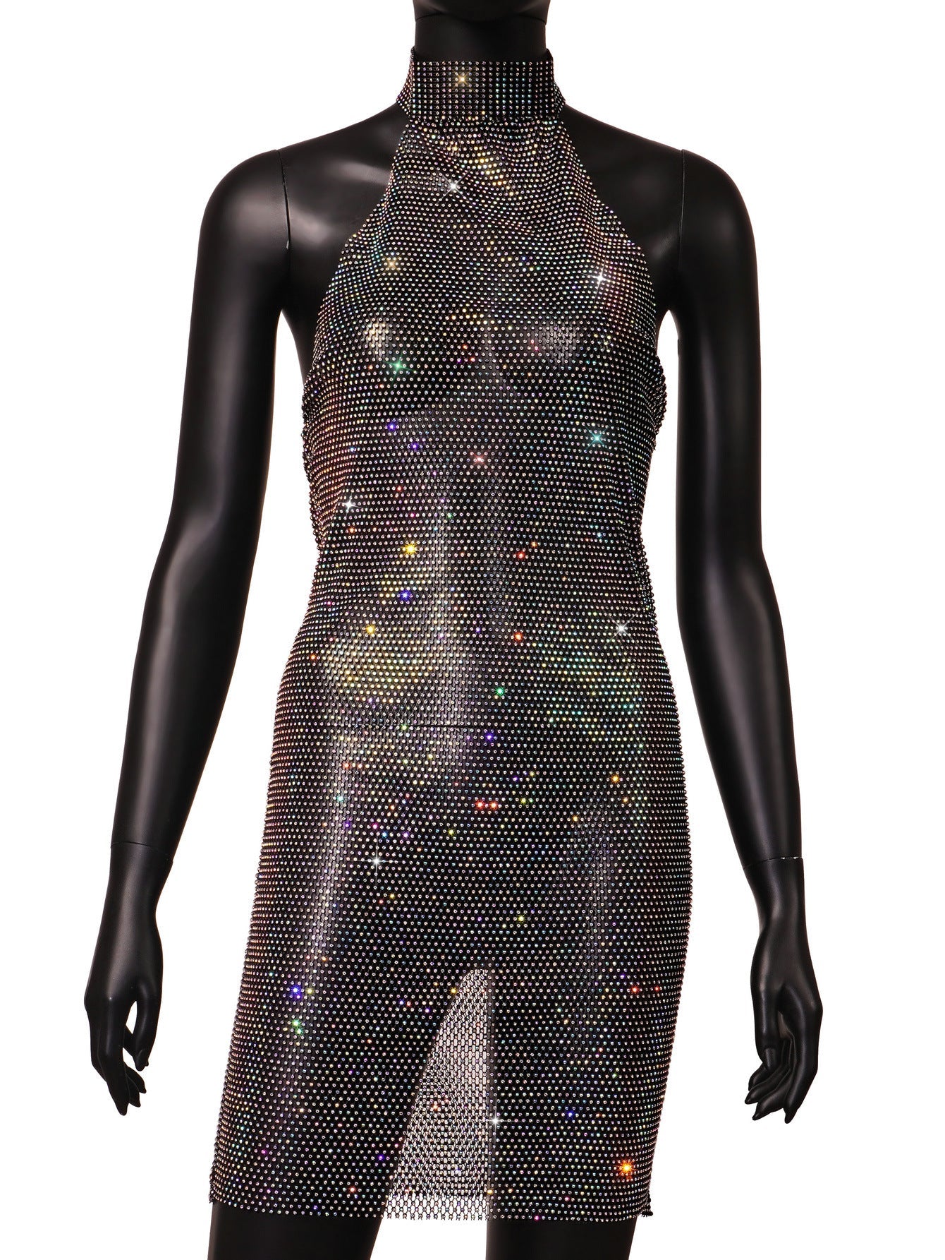 Summer Sexy Rhinestone Grid Turtleneck Dress Women by Ragazza