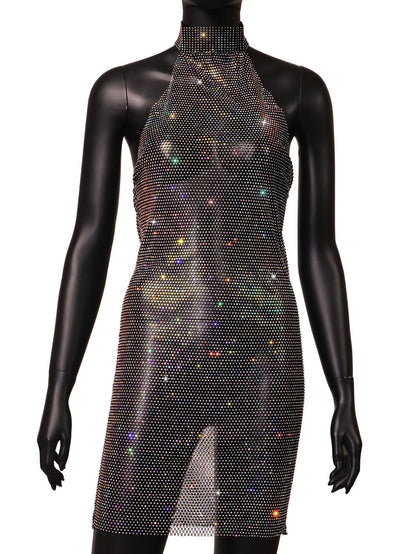 Summer Sexy Rhinestone Grid Turtleneck Dress Women by Ragazza