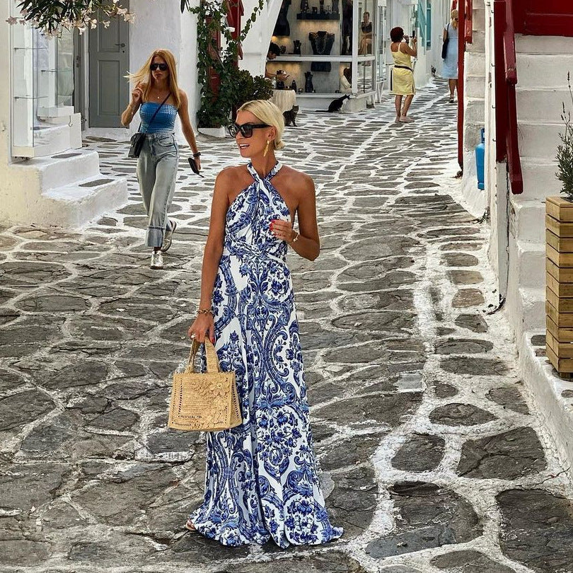 Dress Internet Celebrity Same Print Backless Halter Maxi Dress Dress Women by Ragazza