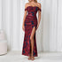 Mesh Camisole Dress Backless High Slit off Neck Slim Fit Ruffle Hip Dress  DestGlow