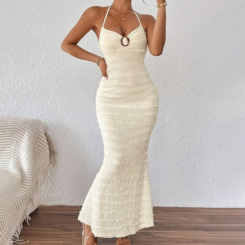 Women Clothing Summer French Sexy Slim V neck Halter Lace up Dress by Ragazza