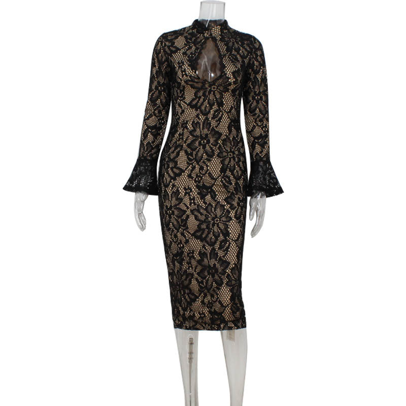 Sexy Women Wear Long Sleeve Lace Hollow Out Cutout out Slim Fit Elegant Sexy Hip Dress by Ragazza