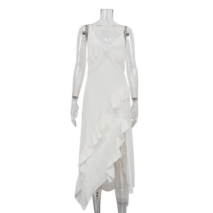 French Design Irregular Asymmetric Hem Backless Sexy Dress Women Lace Stitching Sleeveless Cami Dress by Ragazza