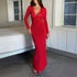 Red V neck Lace Stitching Long Sleeved Slim Fit Sheath Fishtail Dress Elegant Sexy Dress by Ragazza