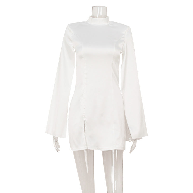 Slim Fit Slimming Light Luxury Court Advanced Satin Cape Sleeve Dress Short Dress by Ragazza