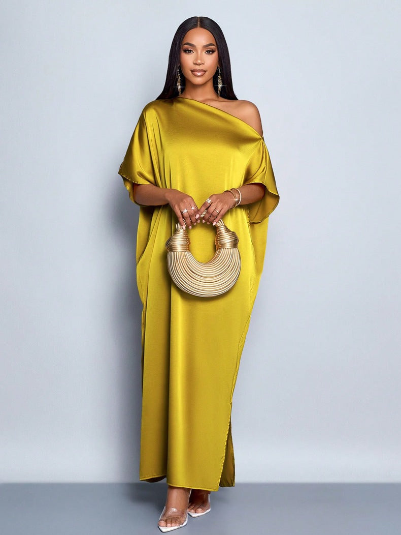 Women Clothing Early Autumn Satin Dress Yellow Satin Maxi Dress by Ragazza