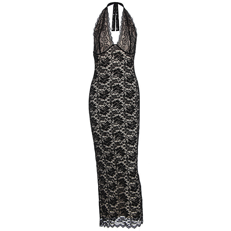 Summer Women Clothing Sexy Halter Lace Split Slim Slimming Dress by Ragazza