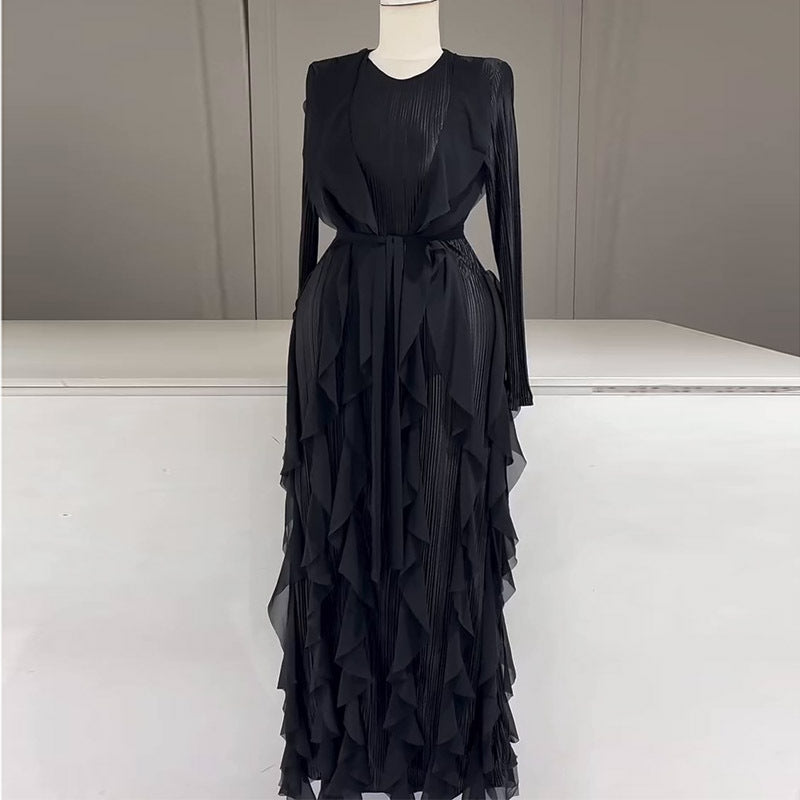 Ruffled Pleated Dress Elegant Women Ribbon Dress by Ragazza