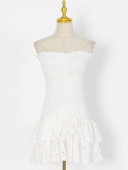 Sexy Solid Color A Line Women Autumn Bandeau One Shoulder Embroidery Embroidery Dress by Ragazza