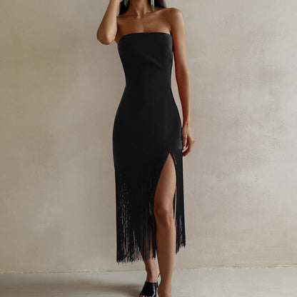 Dress Summer Tassel Sexy Tube Top Split Dress Women by Ragazza