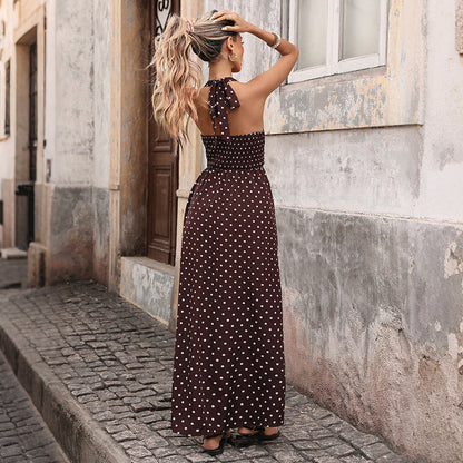Sexy Retro Vacation Maxi Dress V neck Halter Polka Dot Dress  DestGlow