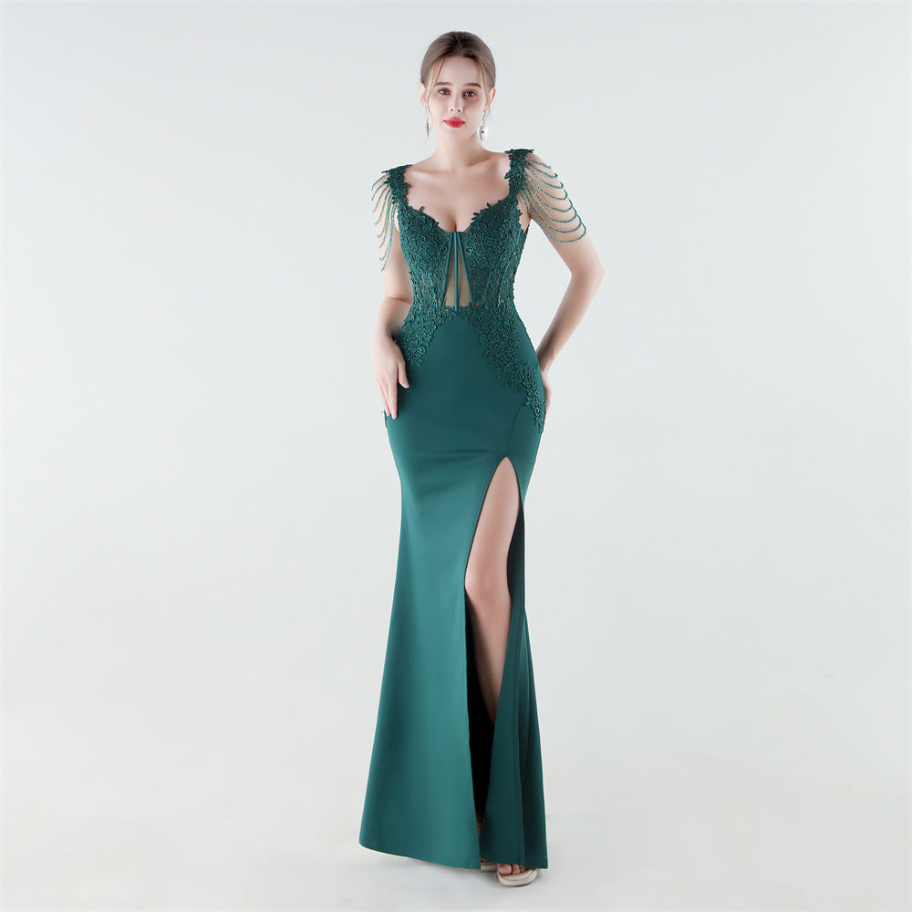 Heavy Industry Boning Corset Waist Binding Rhinestone Floral Evening Dress by Ragazza