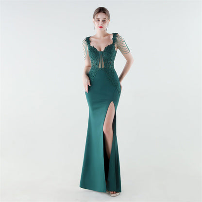 Heavy Industry Boning Corset Waist Binding Rhinestone Floral Evening Dress by Ragazza