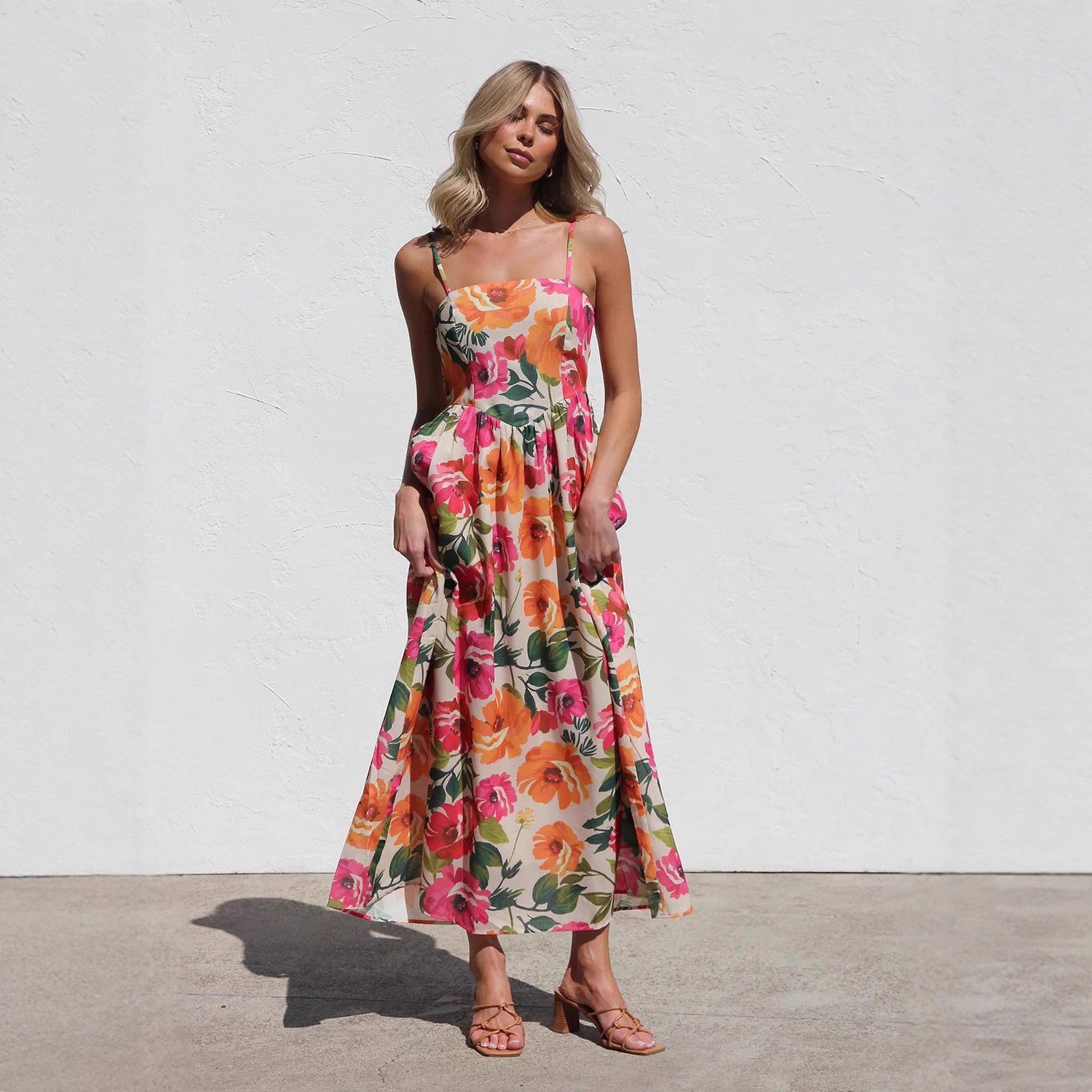 Dress Printed Slim Strap Dress Vacation A Swing Dress for Women by Ragazza