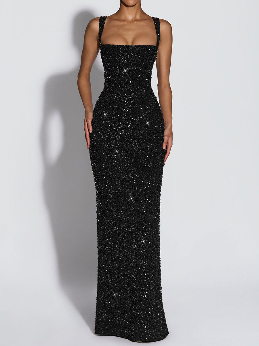 Women Clothing Dress Sequin Sling Evening Dress Dinner Sexy Dress Slim Fit Backless Maxi Dress  DestGlow