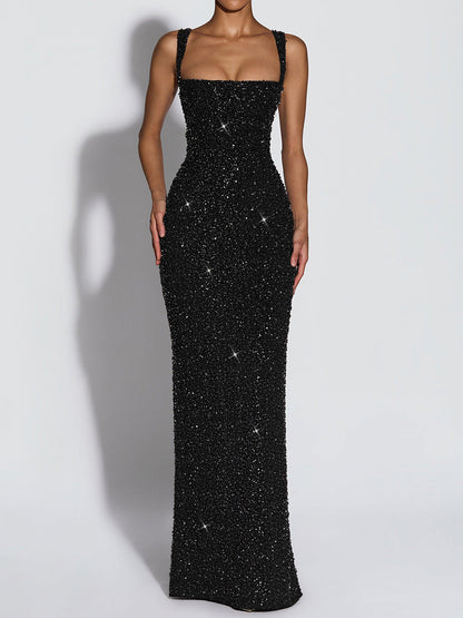 Women Clothing Dress Sequin Sling Evening Dress Dinner Sexy Dress Slim Fit Backless Maxi Dress  DestGlow