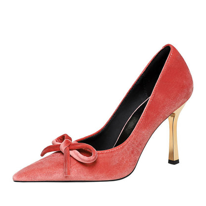French Metal High Heel Slip on Stilettos Bow Suede Cocktail Goddess Shoes  DestGlow