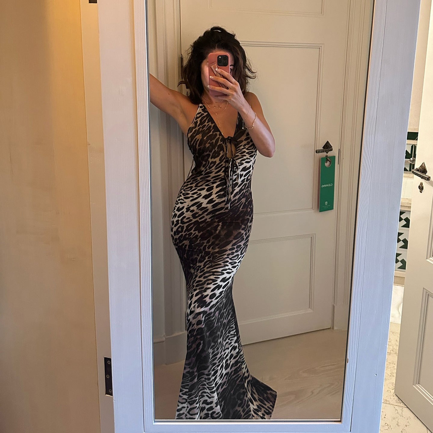 Sexy Party Formal Dress Leopard Print Backless Halter Tied V neck Dress by Ragazza