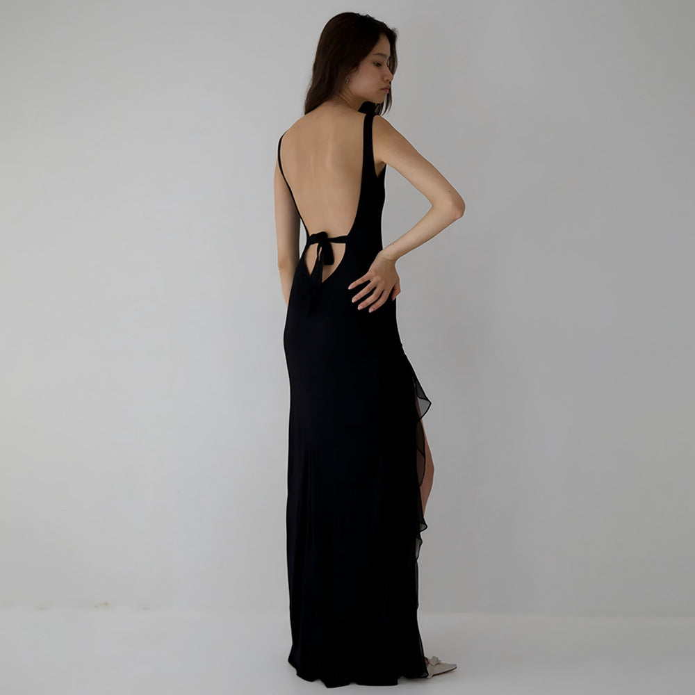 Summer Elegant Ribbon Women Dress Sexy Backless High Slit Ruffled Slim Dress by Ragazza