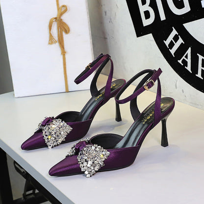 Rhinestones Strap Bow Pointed Toe Stiletto Sexy Party Women Sandals  DestGlow