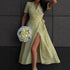 V neck Short Sleeved Dress Summer One Piece Self Tie Slit Tight Waist Floral Dress  DestGlow