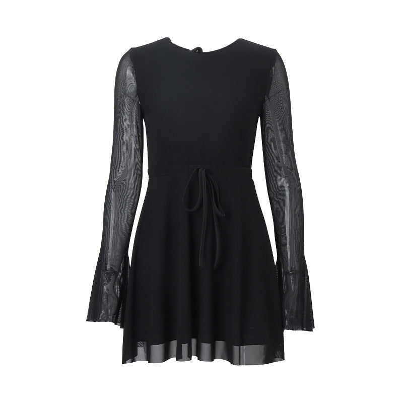 Fall Women Clothing Sexy Park Caiying Same Crew Neck Trumpet Long Sleeve Mesh Dress by Ragazza