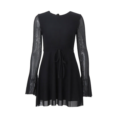 Fall Women Clothing Sexy Park Caiying Same Crew Neck Trumpet Long Sleeve Mesh Dress by Ragazza