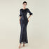 Positioning Floral Sequin Craft Order Ostrich Feather Decorative Evening Dress Long Sleeve Fishtail Cinched Peplum by Ragazza