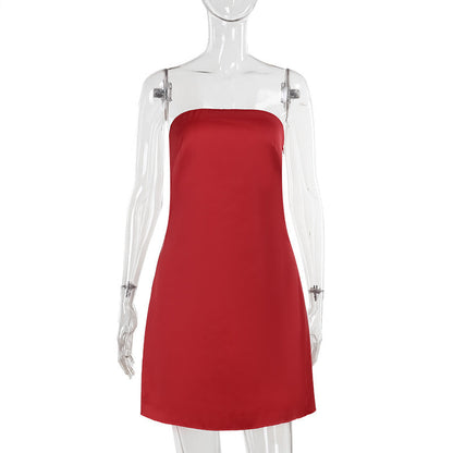 Autumn Dress Socialite Elegant Sexy Tube Top Satin Backless Mini Dress  DestGlow