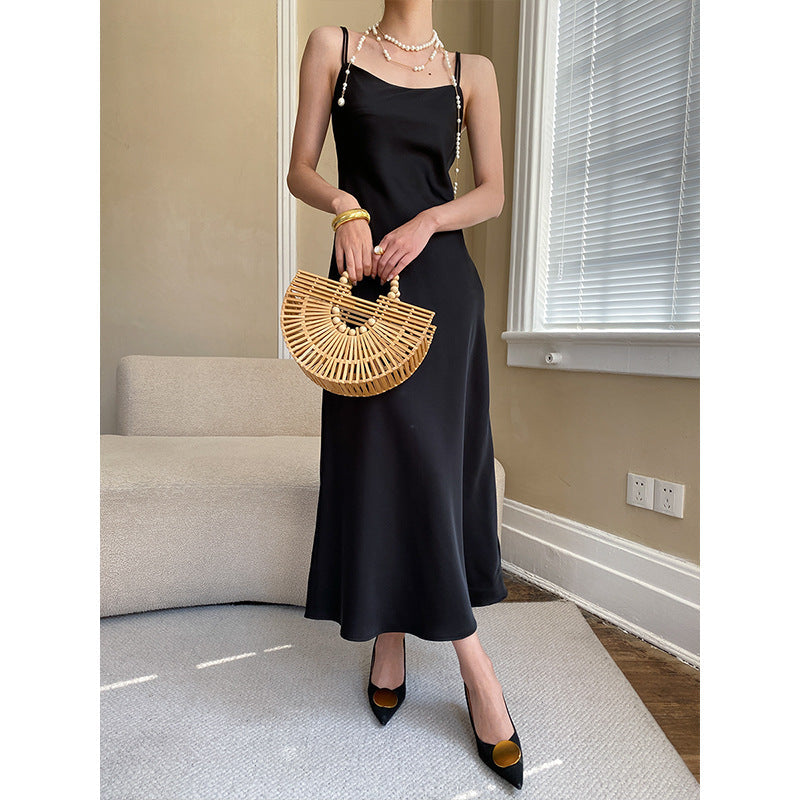Chic Chinese Ribbon Design French Satin Glossy Drape Dress by Ragazza