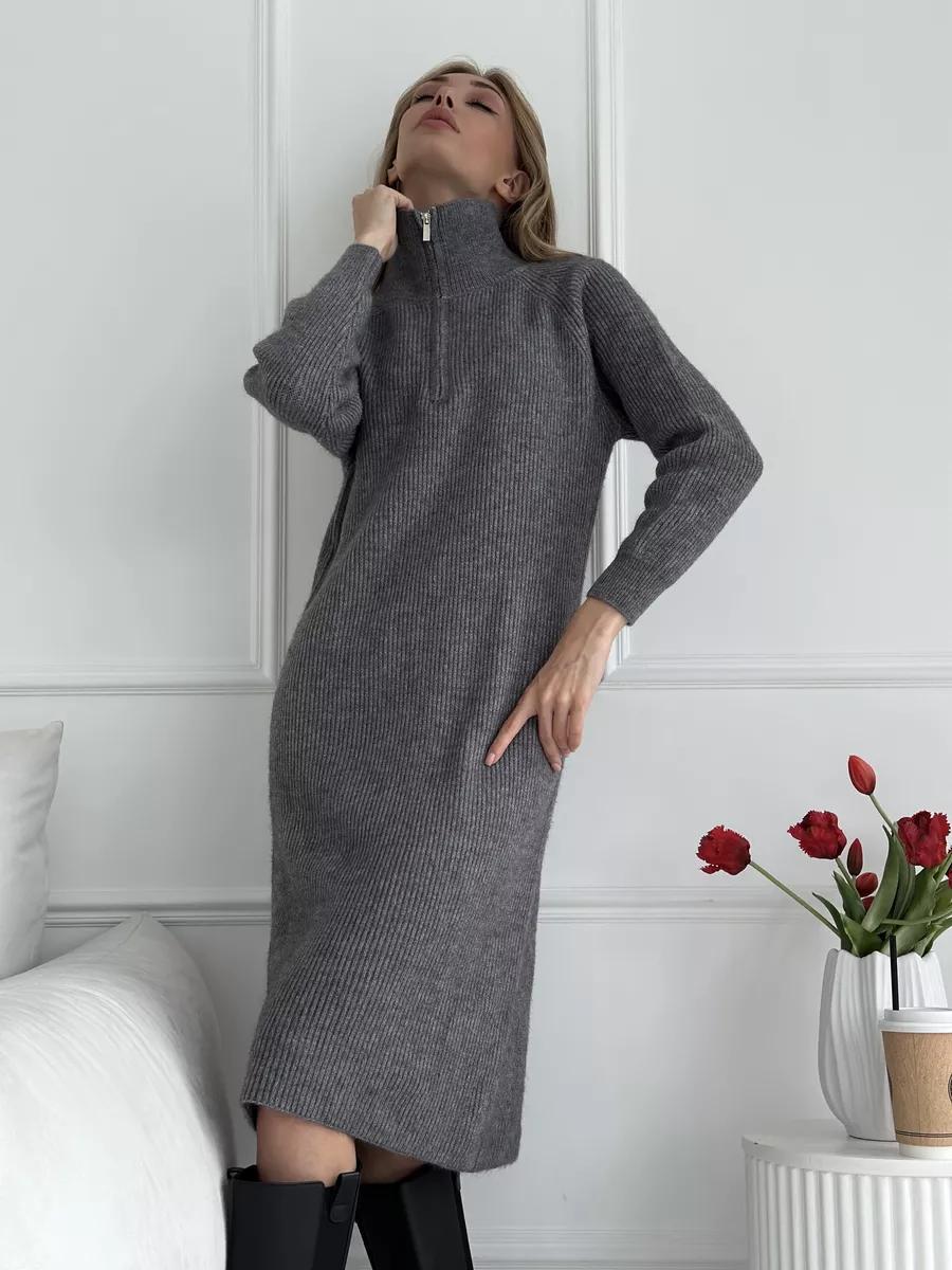 Turtleneck Half Zipper Woolen Dress Women Autumn Winter Loose Inner Wear Base Knitting Dress by Ragazza