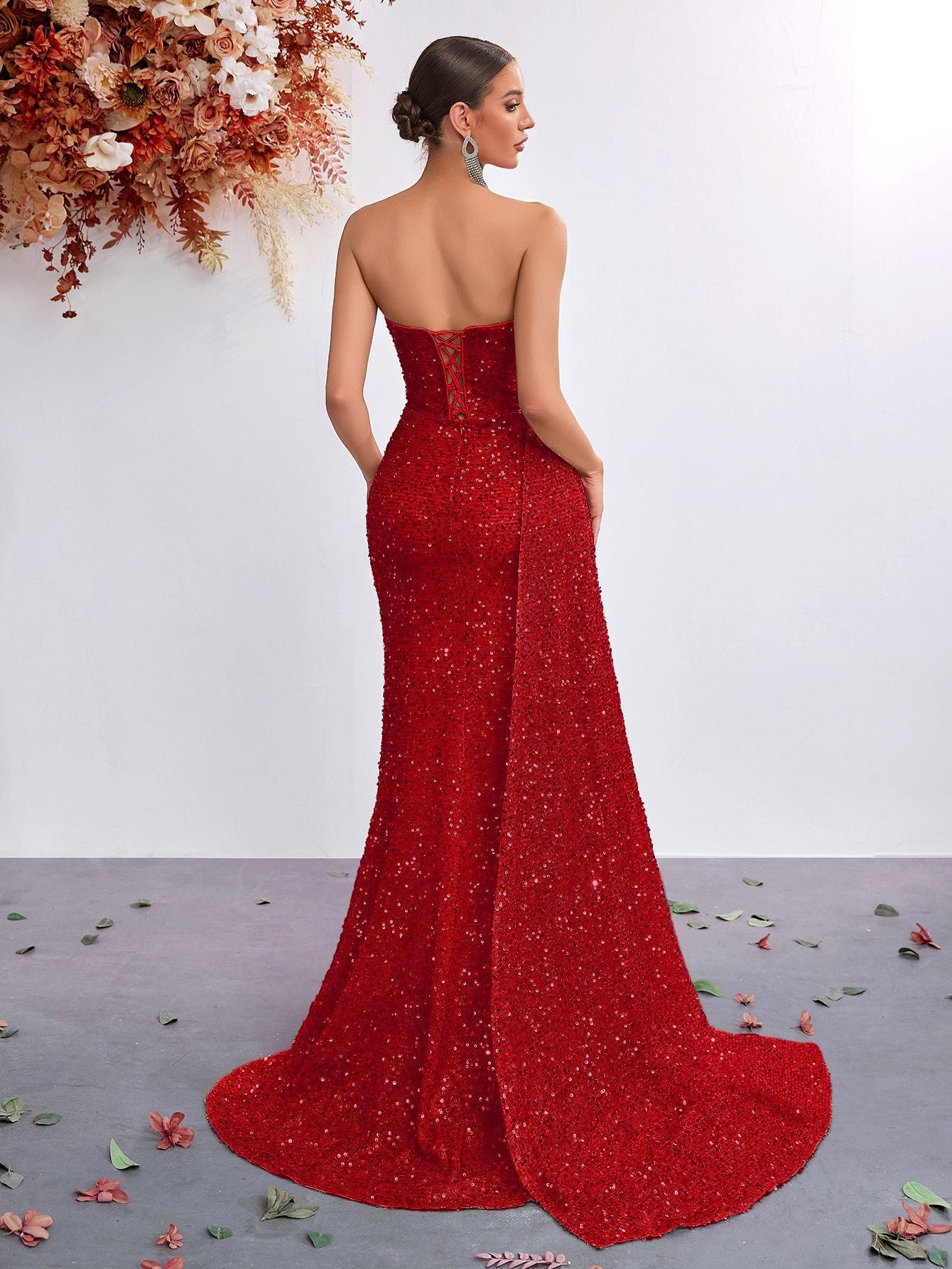 Light Luxury Sequ Tube Top Sexy High Waist Slit Fishtail Evening Dress Cocktail High Grade Socialite Dress by Ragazza