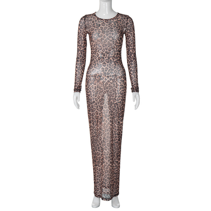 Women Wear Summer Sexy Mesh Floral Print See through Slim Fit Long Sleeve Dress by Ragazza