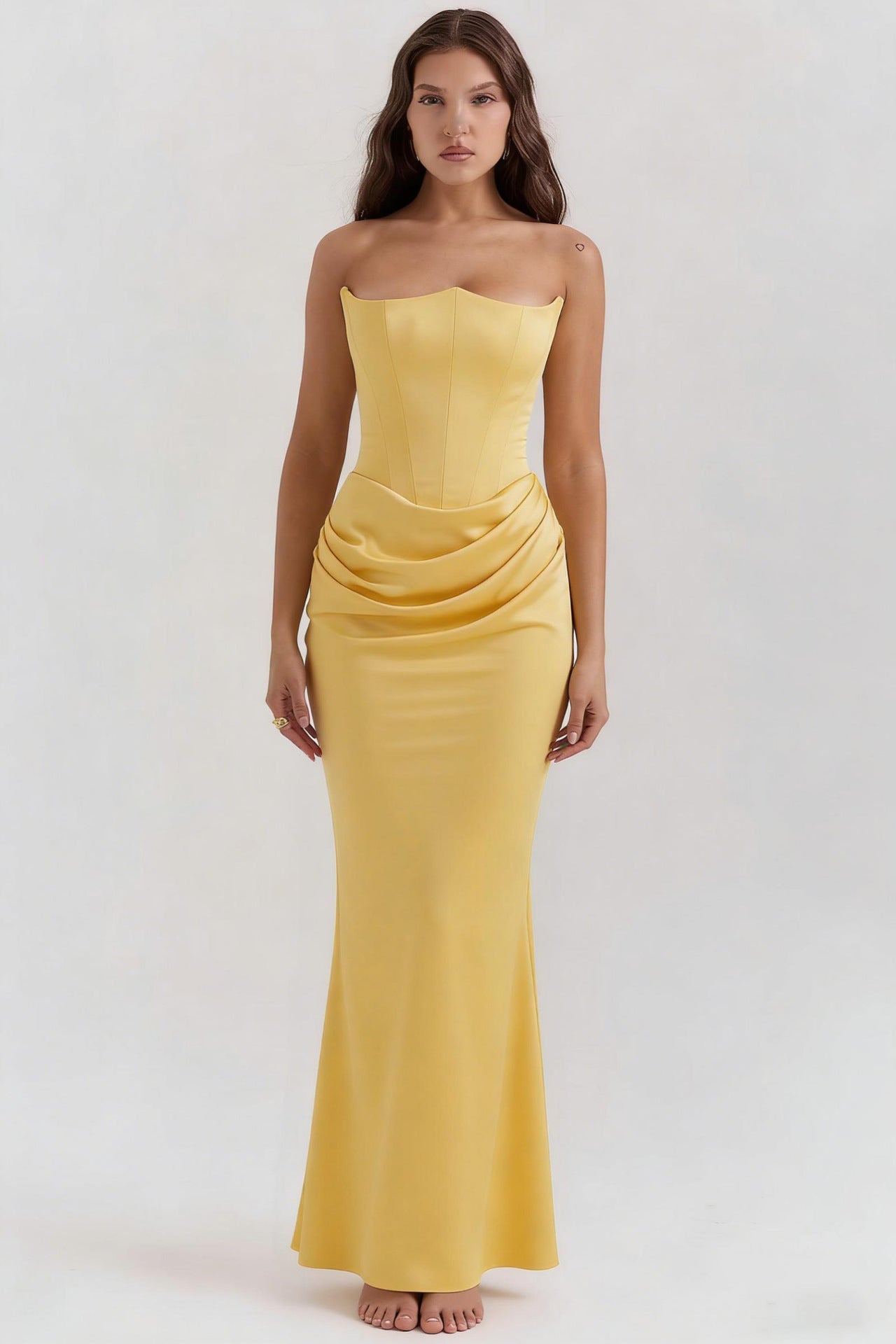 Dress Elegant Sexy Waist Trimming Tube Top Boning Corset Pleated Satin Sheath Dress  DestGlow