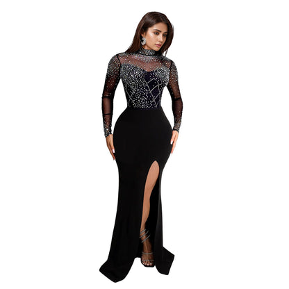 Women Wear Drilling Split Maxi Dress by Ragazza