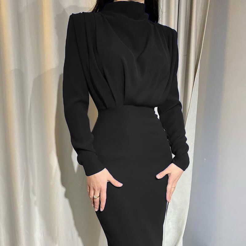 Autumn Waist-Controlled Western Solid Color Long Sleeve Dress by Ragazza