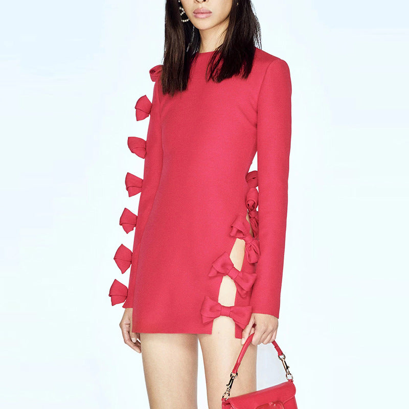 Early Autumn Star Personality Asymmetric Hollow Out Cutout Bow Dress Small Dress by Ragazza