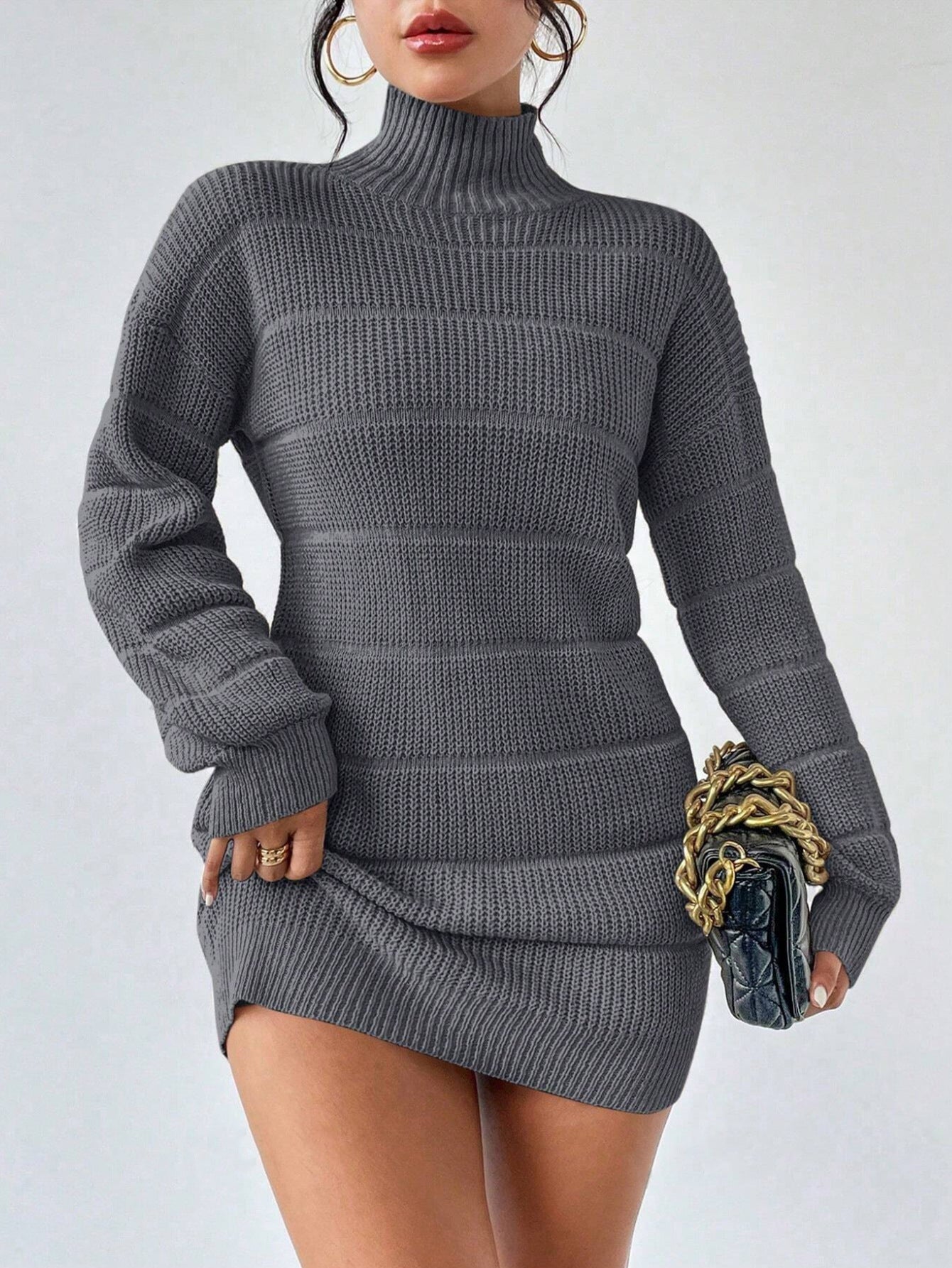 Autumn Winter Half Turtleneck Knitted Dress Women Clothing Fashionable Solid Color All Matching Sexy Hip Dress by Ragazza