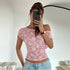 Women Clothing Winter Sexy Slim Hollow Out Cutout Lace Diagonal Collar Tight T shirt Sheer Top by Ragazza
