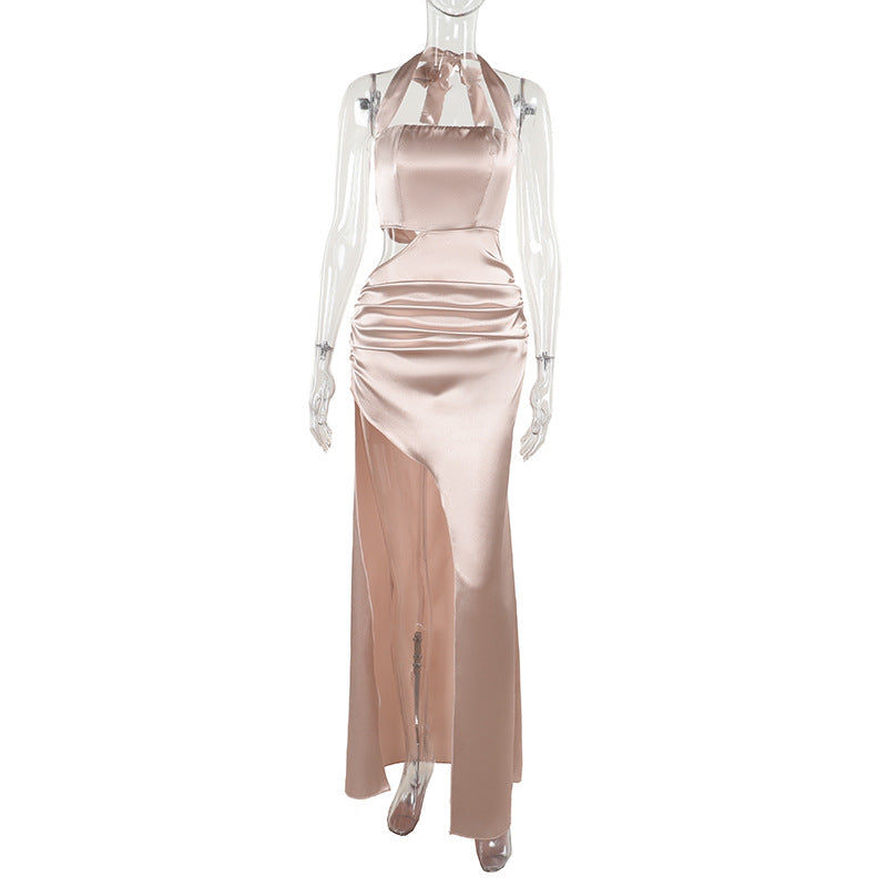 Socialite Elegant Sexy Halter Hollow Out Cutout Slit Formal Dress Dress Summer Suspender Dress by Ragazza