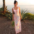 Vacation Sexy Lace Stitching Printed Irregular Asymmetric Slit Cutout Sling Dress Beach Dress by Ragazza