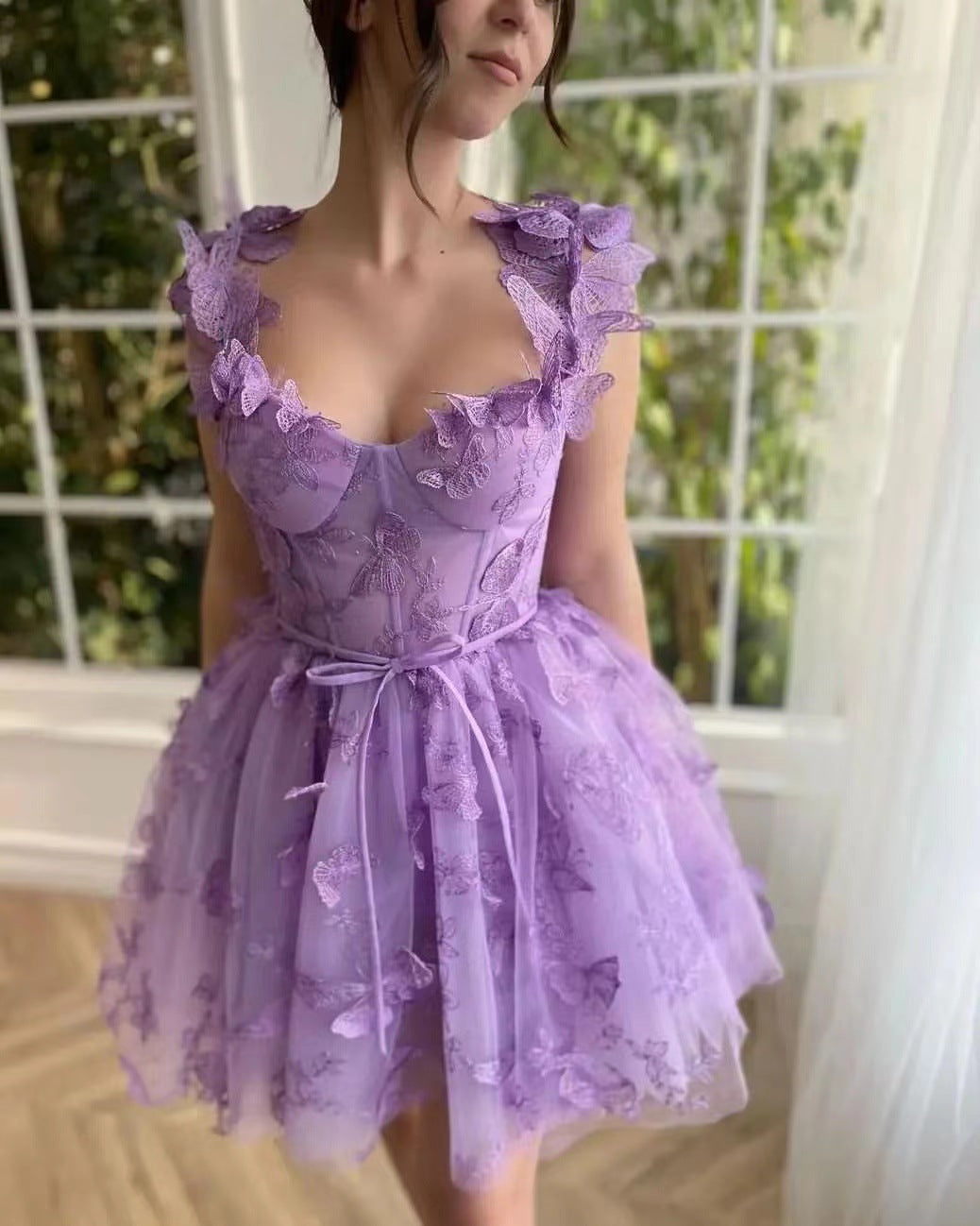 Women Wedding Dress Tulle Spaghetti Straps Sleeveless High Slit Bridal Party Beach Dress by Ragazza