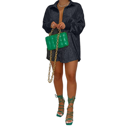 Women Clothing Nightclub Light Jacquard Dark Pattern Long Shirt Dress Top by Ragazza