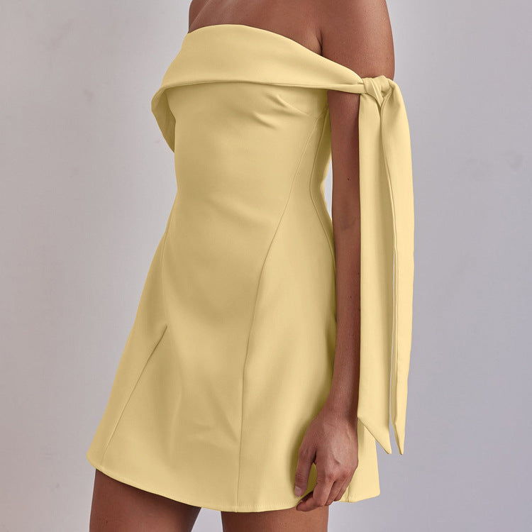 Off Neck Bandeau One Shoulder Sexy Short Dress Women Clothing A line Dress by Ragazza